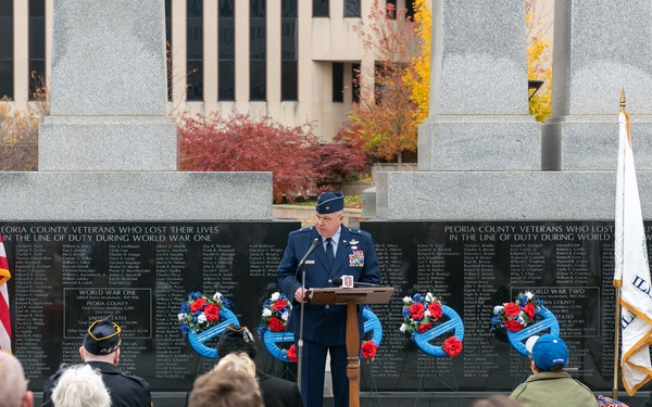 Brig. Gen. William Robertson speaks at Veteran’s Day ceremony in Peoria, Illinois, Nov. 11, 2021