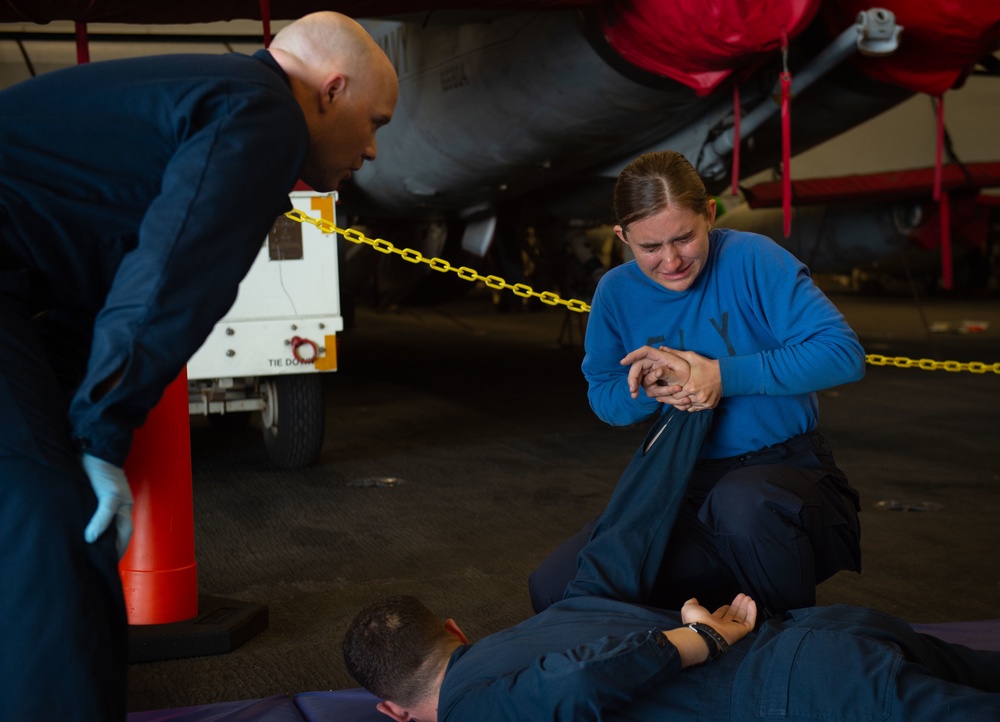 USS Carl Vinson (CVN 70) Sailors Participate in an Oleoresin Capsicum (OC) Aerosol Spray Course