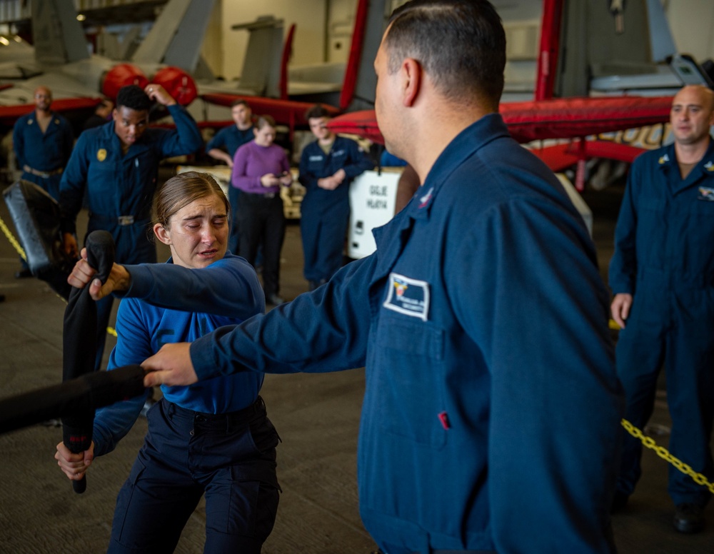 USS Carl Vinson (CVN 70) Sailors Participate in an Oleoresin Capsicum (OC) Aerosol Spray Course