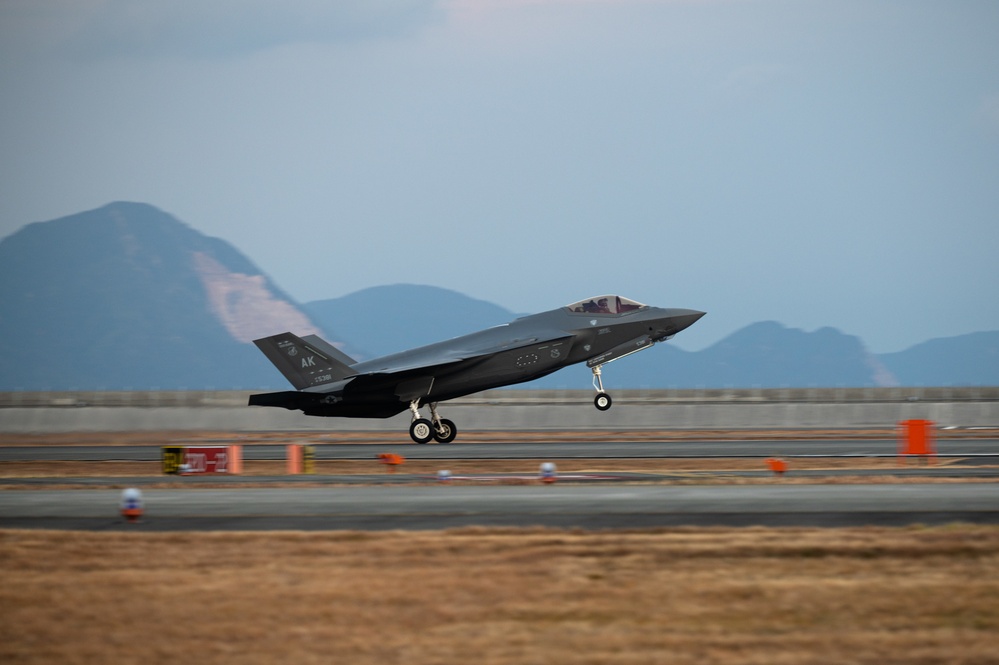 F-35A Lightning IIs from Eielson AFB arrive at Iwakuni in support of Operation IRON DAGGER