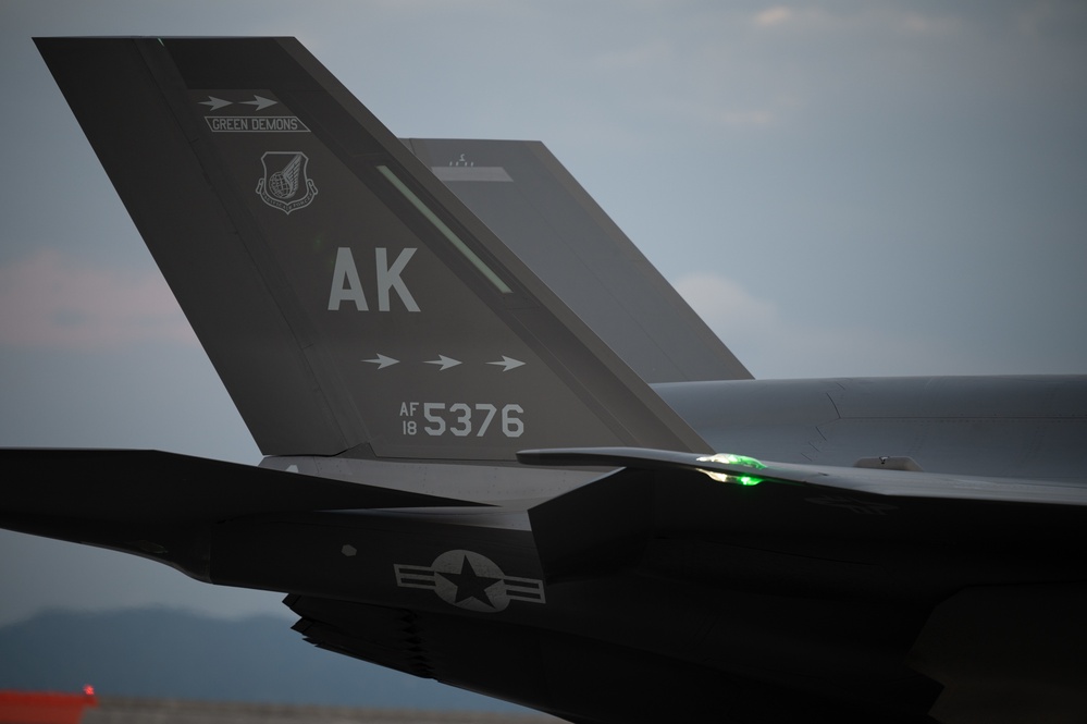 F-35A Lightning IIs from Eielson AFB arrive at Iwakuni in support of Operation IRON DAGGER