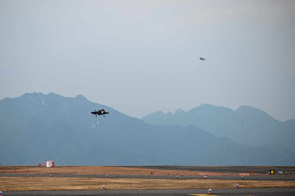 F-35A Lightning IIs from Eielson AFB arrive at Iwakuni in support of Operation IRON DAGGER