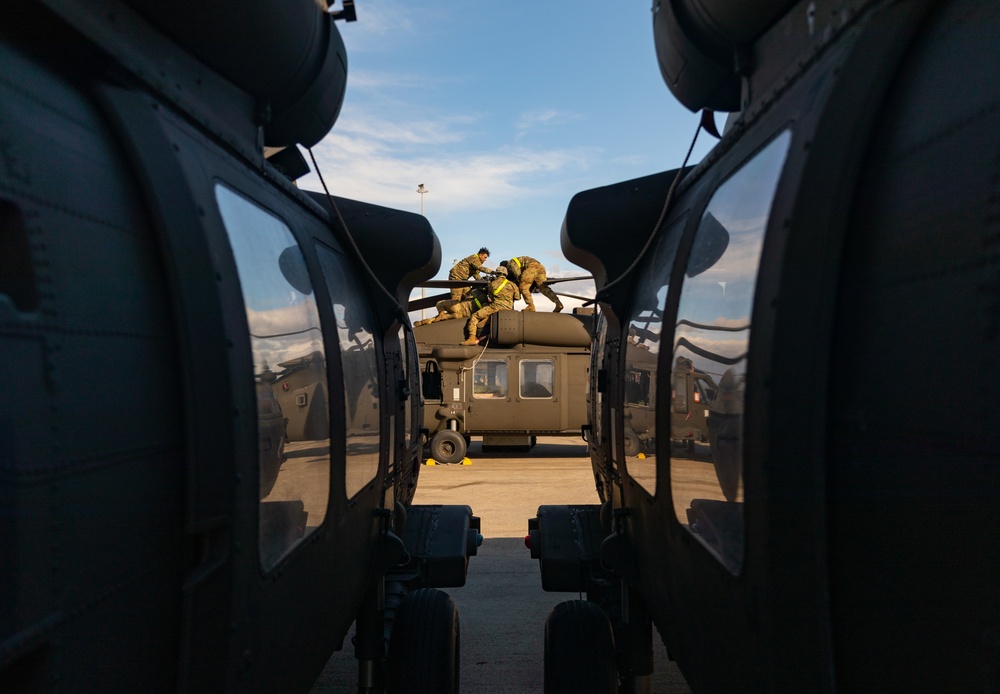 1st Air Cavalry Brigade unfolds UH-60 Black Hawks at the port of Alexandroupoli, Greece