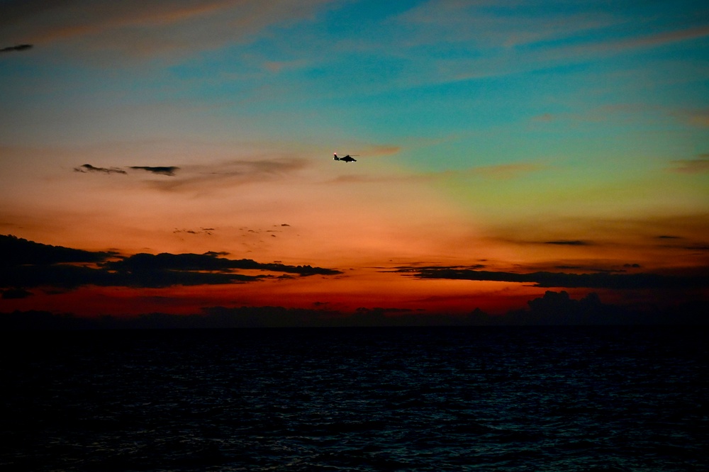 USCG MH-65 Dolphin Caribbean sunset