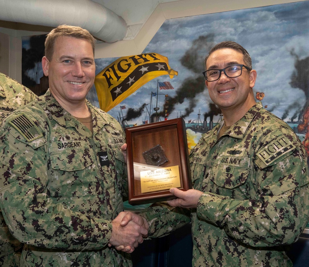 USS Dewey Receives USS Arizona Relic