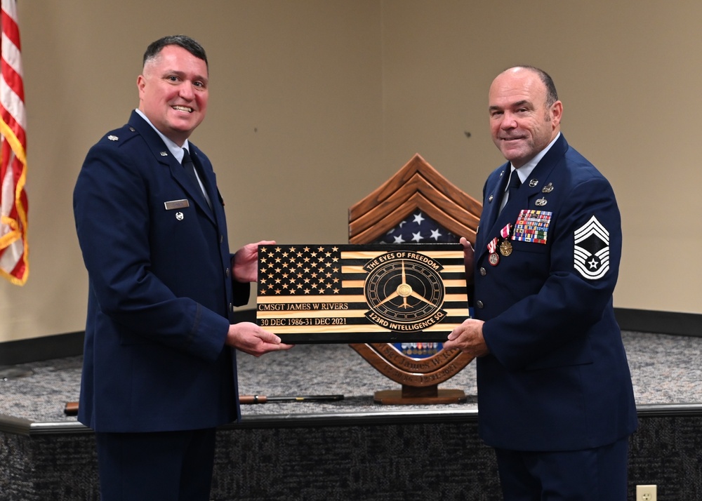 Chief Master Sgt. Rivers retires after 35 years of service.