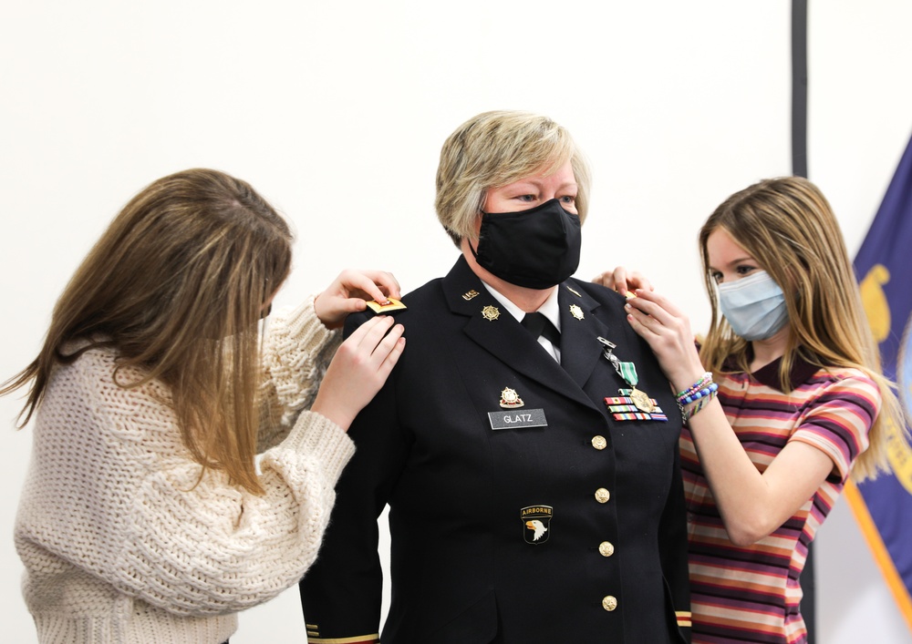 U.S. Army Major Glatz is promoted to Lt. Colonel.