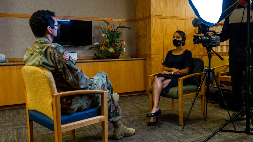 Newsy - Pentagon Press Corps Reporter Interviews U.S. Army Soldiers from the Medical Response Team in Dearborn, Michigan.