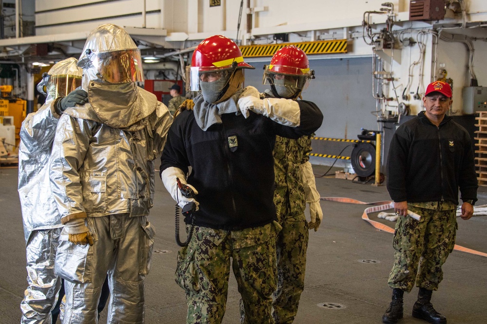 USS America Sailors Conduct Firefighting Drills