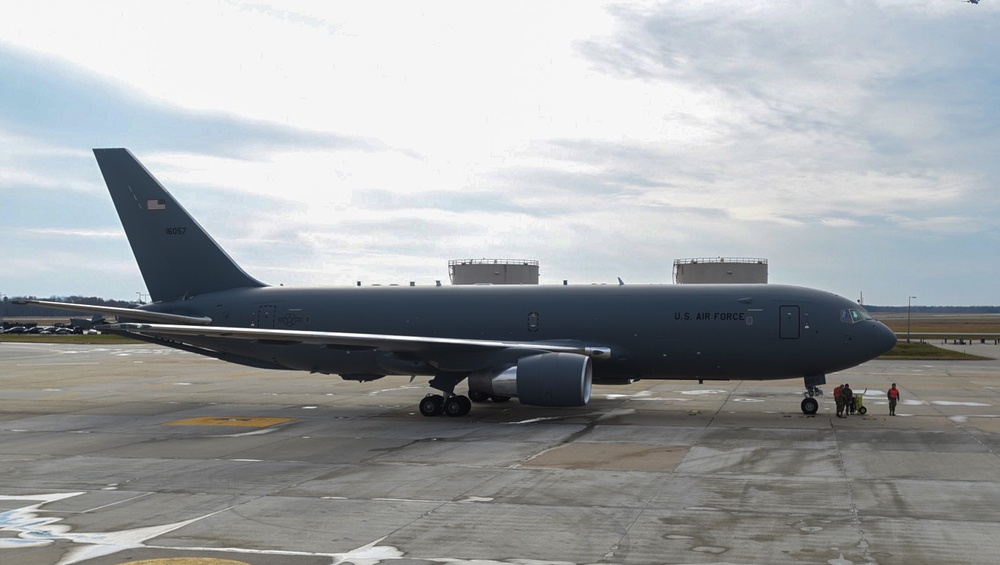 Joint Base MDL KC-46 Pegasus takes first local flight