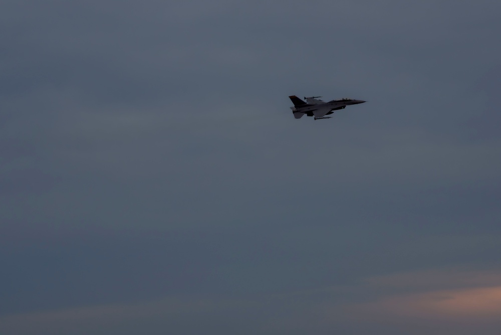 79th Fighter Squadron F-16 pilot returns from training sortie