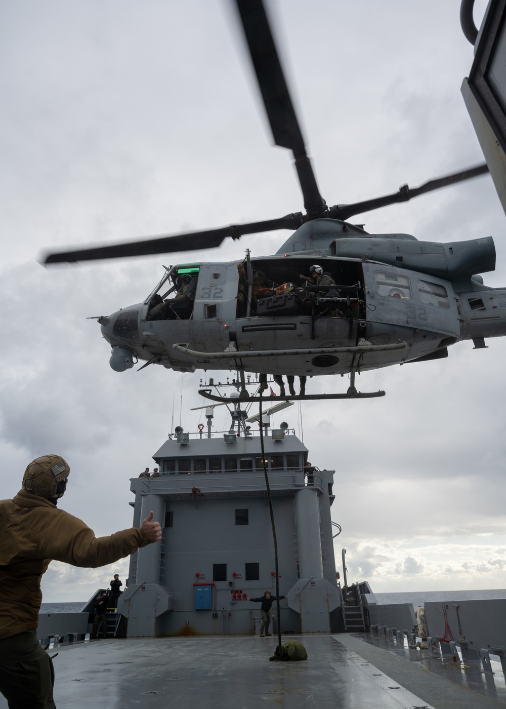 MARINES FAST ROPE ONTO USAV CALABOZA DURING VBSS TRAINING