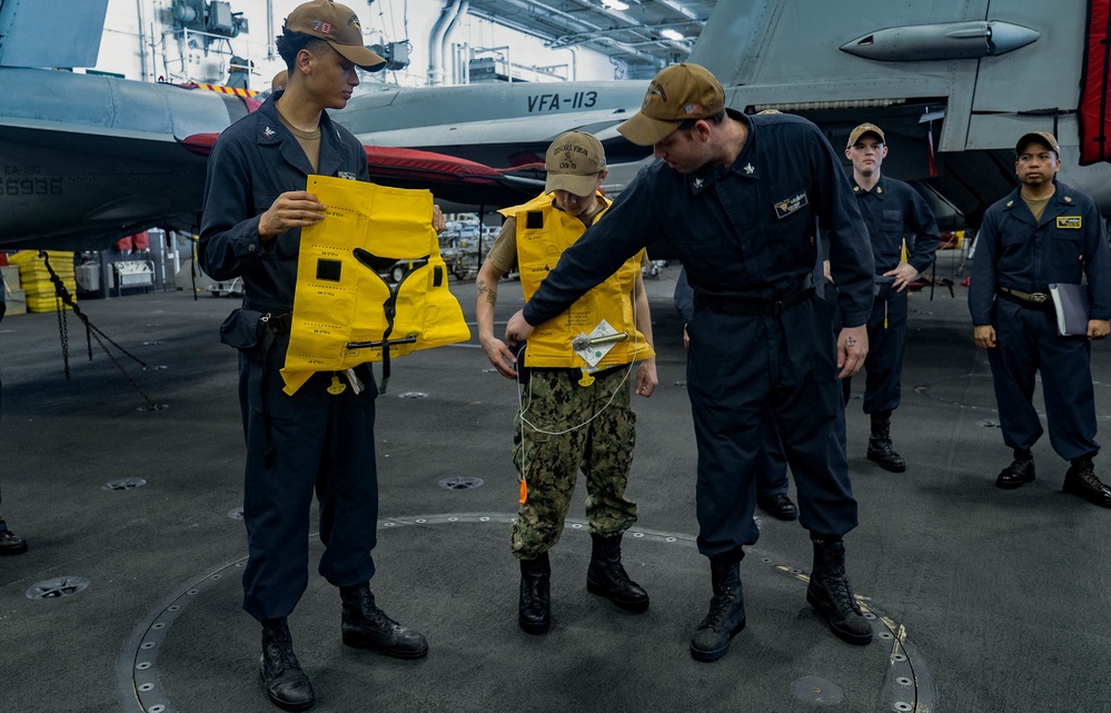 USS Carl Vinson (CVN 70) Sailors Participate in Abandon Ship Drill