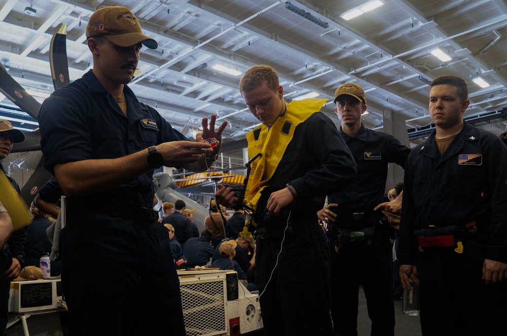 USS Carl Vinson (CVN 70) Sailors Participate in Abandon Ship Drill