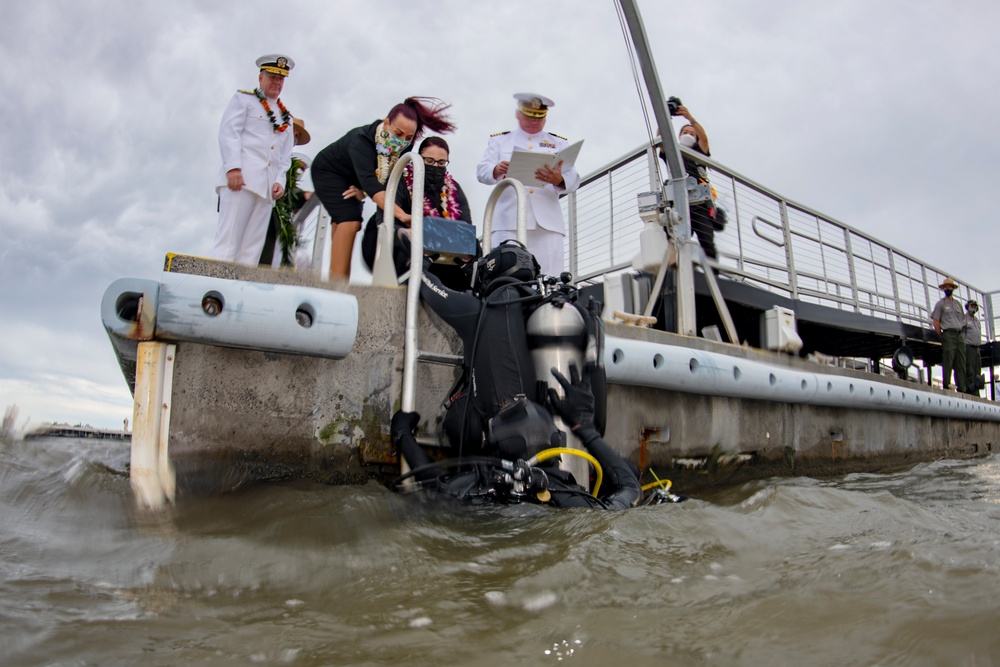 Navy Divers Inter Pearl Harbor Survivor's Ashes at USS Arizona Memorial