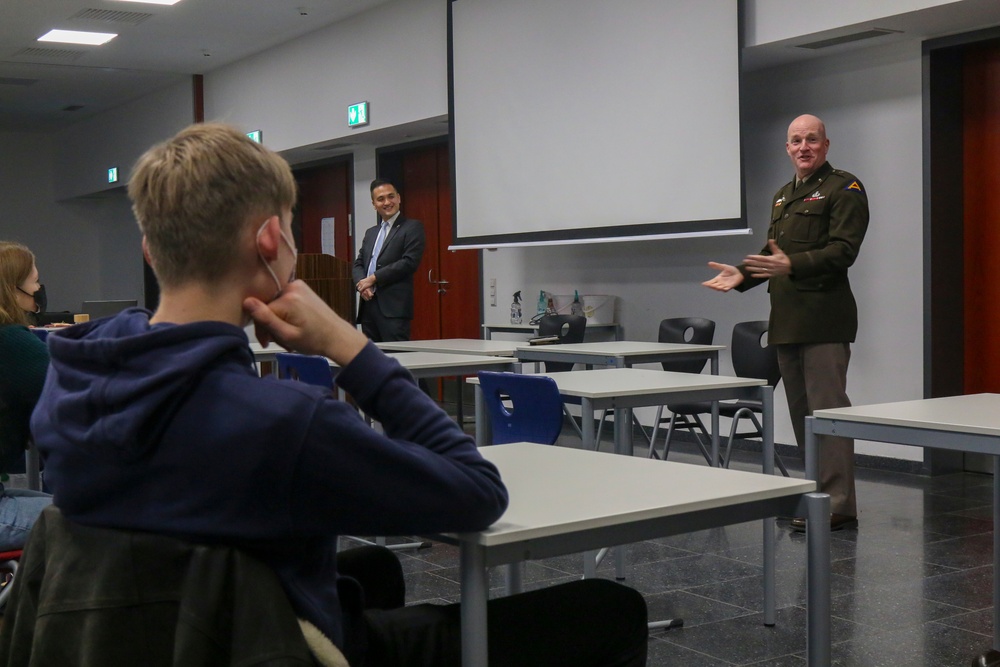 U.S. Army Brig. Gen. Joseph Hilbert, Commander of 7th Army Training Command, Speaks to German Students of The Gerda-Taro Gymnasium