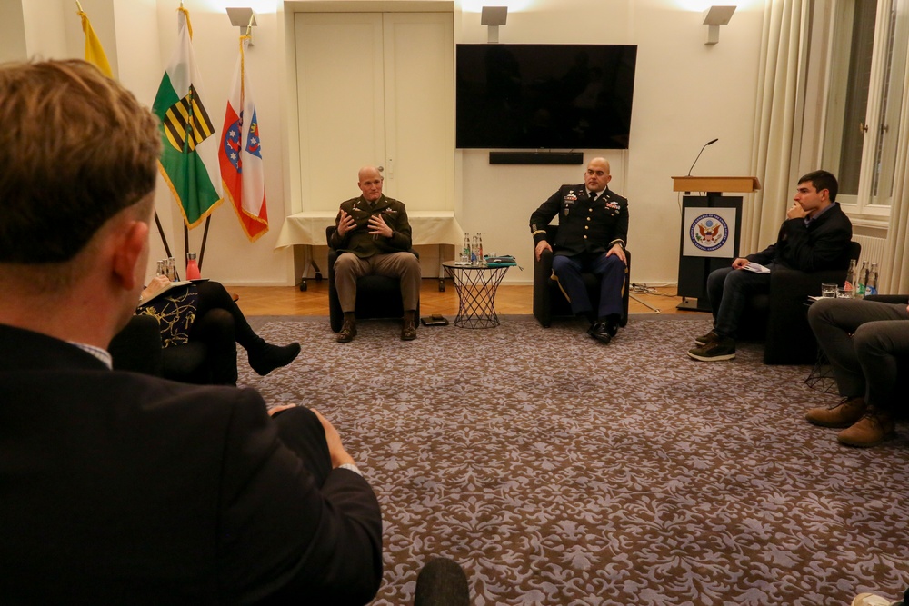 U.S. Army Brig. Gen. Joseph Hilbert, Commander of 7th Army Training Command, Speaks with University and Post-Graduate Students During an Informal Discussion of Security Topics