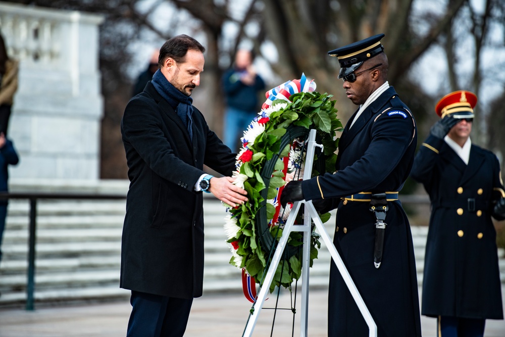 His Royal Highness The Crown Prince Haakon of Norway Participates in a Public Wreath-Laying Ceremony at the Tomb of the Unknown Soldier