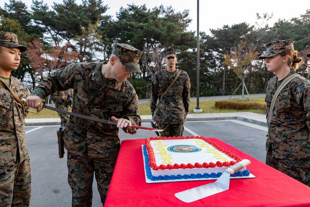 U.S. Marine Birthday Celebrations| Marines with 3d Marine Logistics Group celebrate Marine Corps birthday on Camp Mujuk