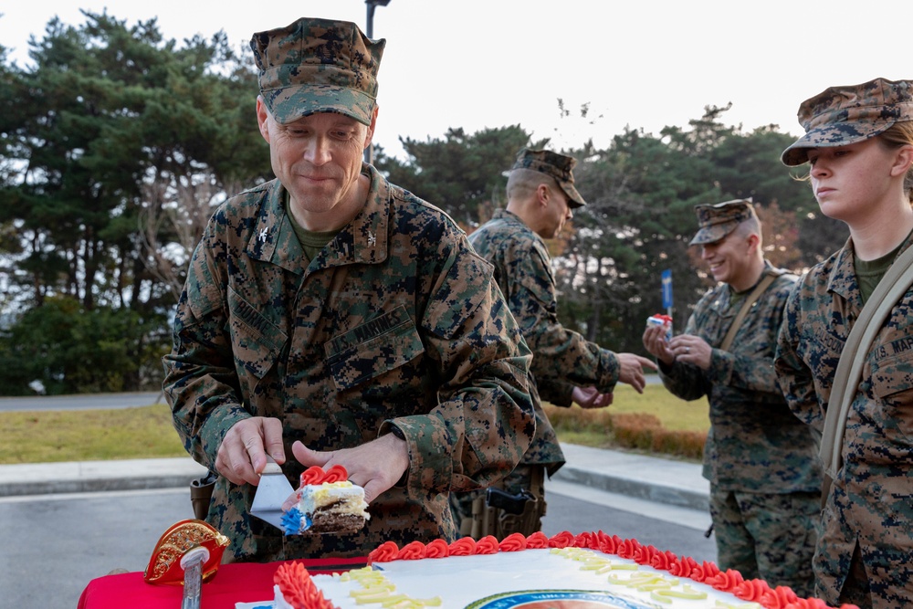 U.S. Marine Birthday Celebrations| Marines with 3d Marine Logistics Group celebrate Marine Corps birthday on Camp Mujuk