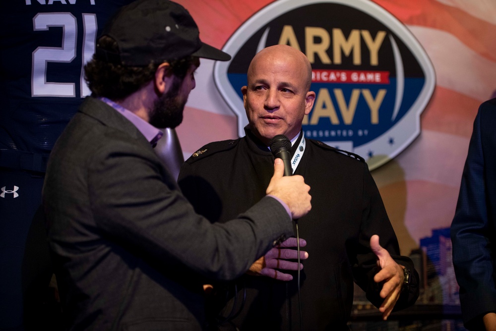 MCPON Russell Smith interviews with reporters for 2021 Army-Navy football game