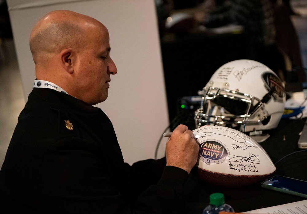 MCPON Russell Smith interviews with reporters for 2021 Army-Navy football game