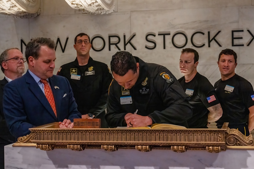 U.S. Army Parachute Team visits the New York Stock Exchange for Closing Bell