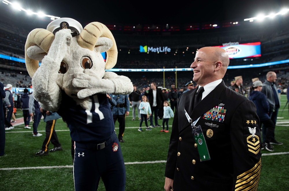 MCPON Russell Smith interviews with reporters for 2021 Army-Navy football game