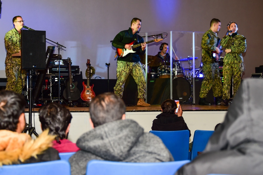 U.S. Fleet Forces Band Plays for Afghan Evacuees at Fort Pickett
