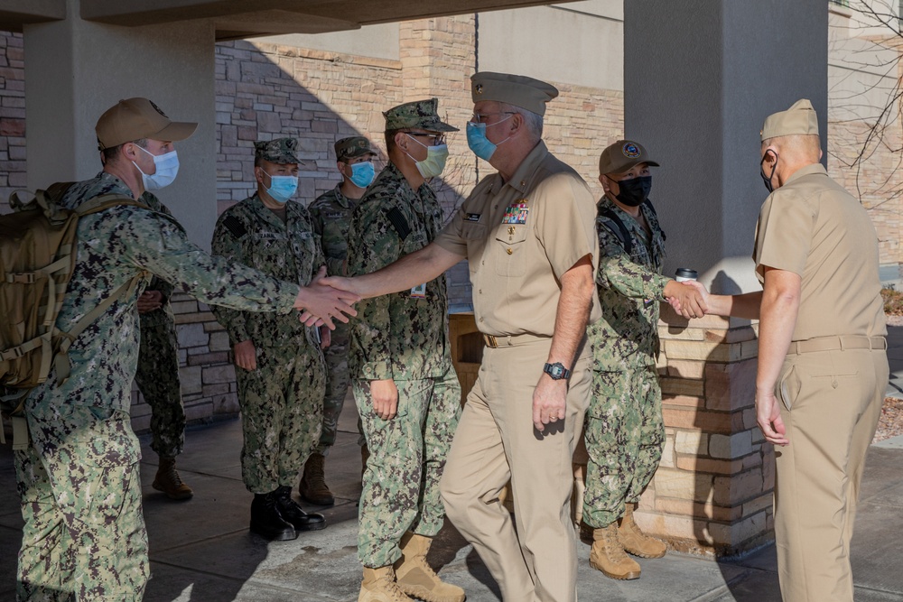 U.S. Navy Rear Adm. Bruce Gillingham Surgeon General of the Navy visits the U.S. Navy Medical Team in Farmington, New Mexico