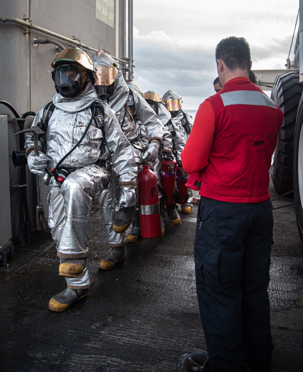 Truman is operating as part of the Harry S. Truman Carrier Strike Group  in the Atlantic Ocean in support of naval operations to maintain maritime stability and security.