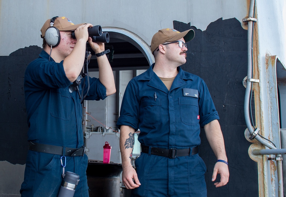 Truman is operating as part of the Harry S. Truman Carrier Strike Group  in the Atlantic Ocean in support of naval operations to maintain maritime stability and security.