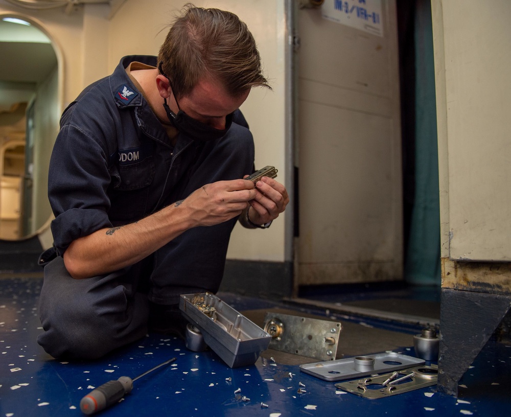 Truman is operating as part of the Harry S. Truman Carrier Strike Group  in the Atlantic Ocean in support of naval operations to maintain maritime stability and security.