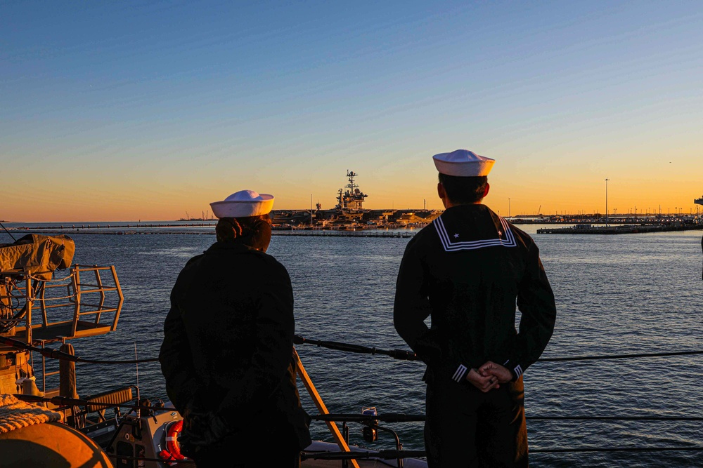 Gravely is operating as part of the Harry S. Truman Carrier Strike Group  in the Atlantic Ocean in support of naval operations to maintain maritime stability and security.