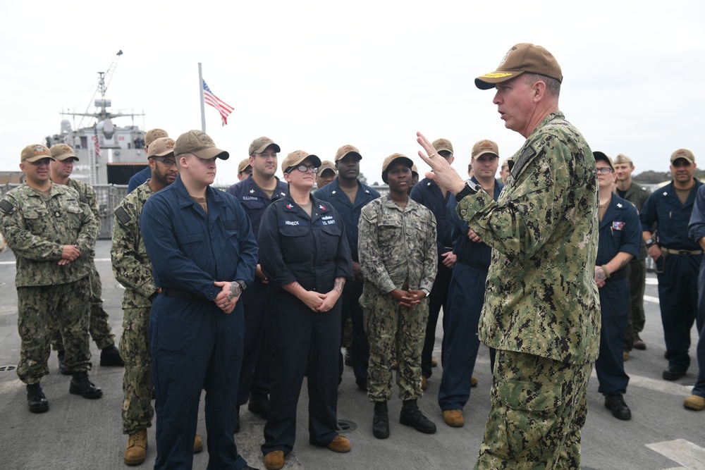 Commander of U.S. Naval Forces Southern Command/U.S. 4th Fleet Conducts All-Hands Call With USS Billings Sailors Prior to Deployment