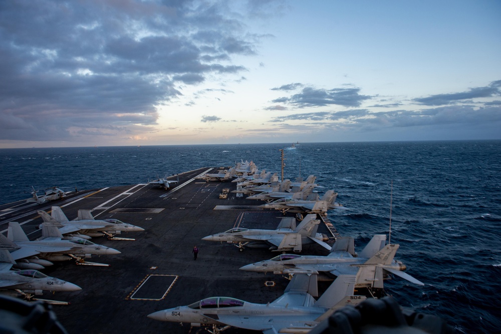 The Harry S. Truman Carrier Strike Group is on a scheduled deployment in the U.S. Sixth Fleet area of operations in support of naval operations to maintain maritime stability and security.