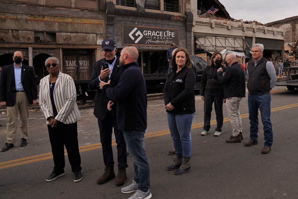 President Joe Biden tours downtown Mayfield after Tornado Damage