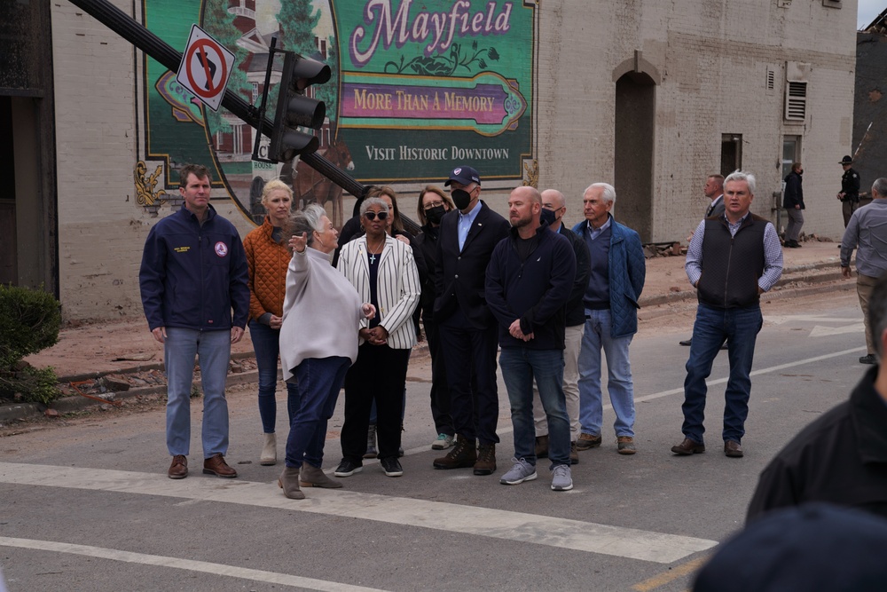 President Joe Biden tours downtown Mayfield after Tornado Damage