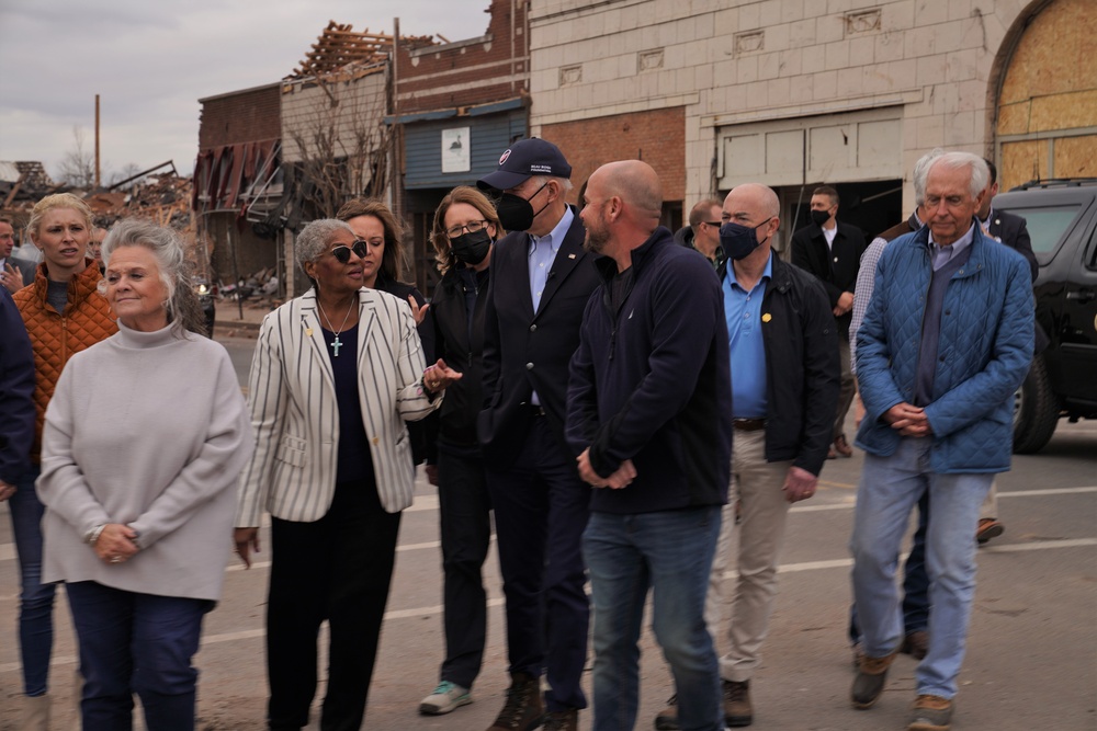 President Joe Biden tours downtown Mayfield after Tornado Damage