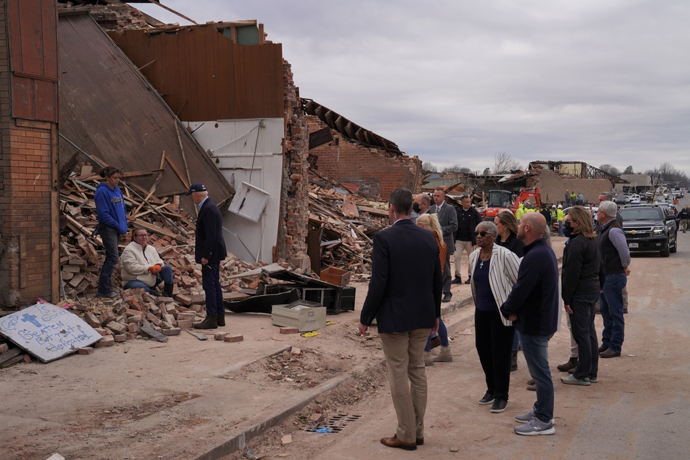 President Joe Biden tours downtown Mayfield after Tornado Damage