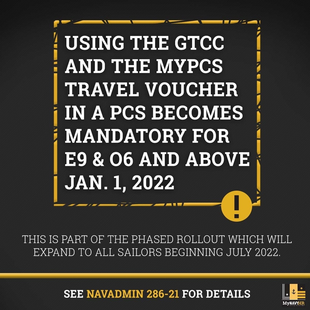 GTCC for PCS and MyPCS Travel Voucher Mandatory for Select Pay Grades
