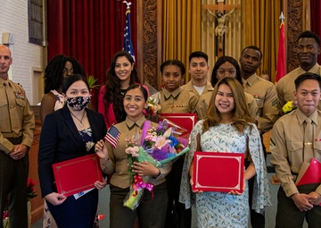 U.S. Marines conduct a naturalization ceremony on Camp Foster