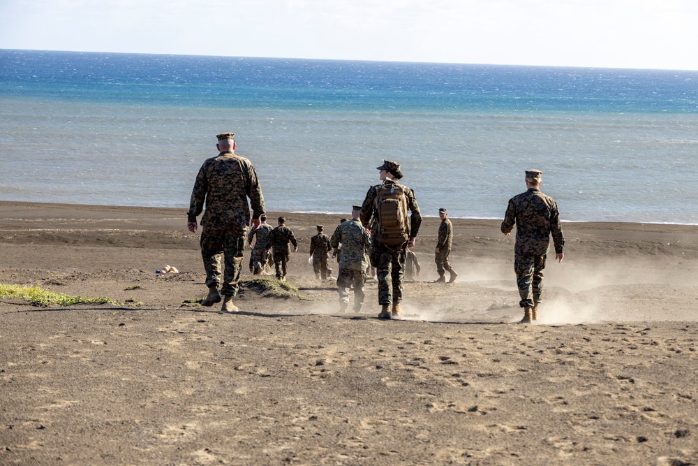 Iwo Jima PME with III MEF CG, Sgt. Maj, and CMC