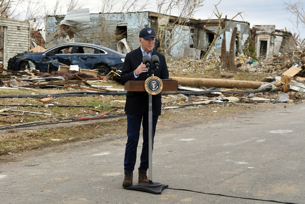 President Biden Visits Neighborhoods Impacted By Recent Tornadoes