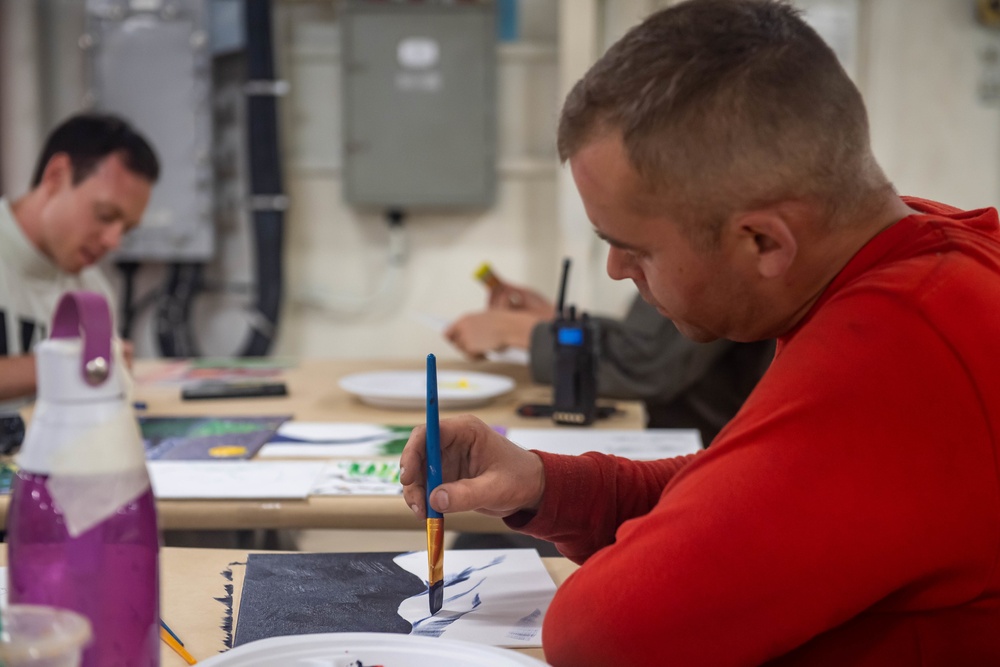 USS Carl Vinson (CVN 70) Conducts Holiday Paint Night and Art Show