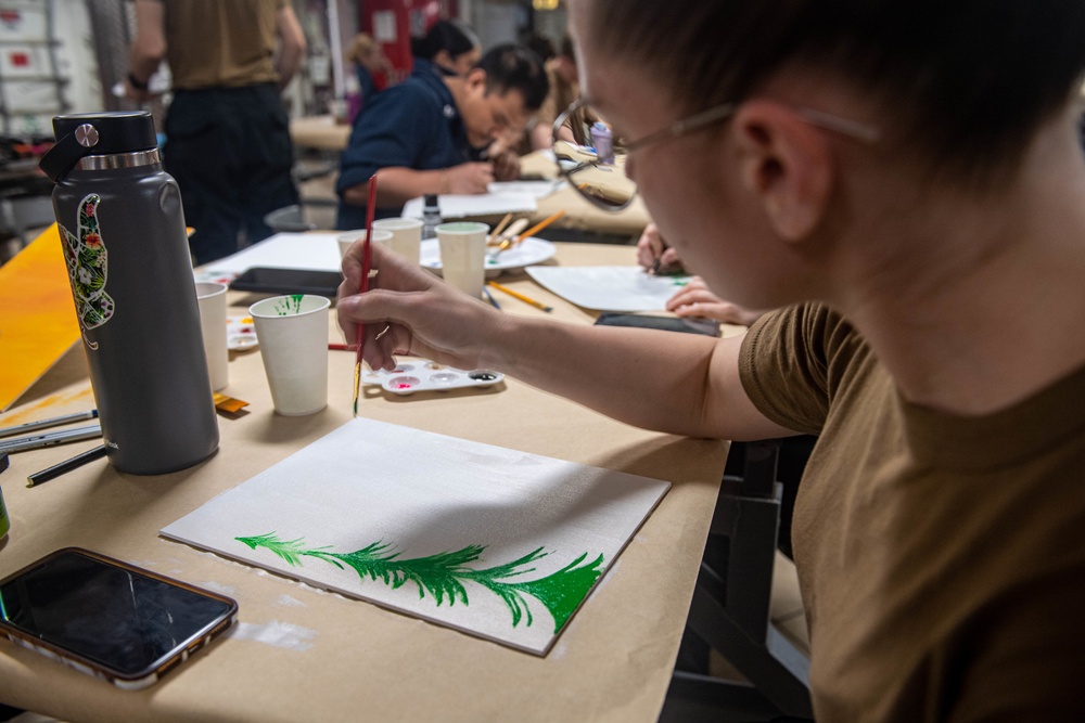 USS Carl Vinson (CVN 70) Conducts Holiday Paint Night and Art Show