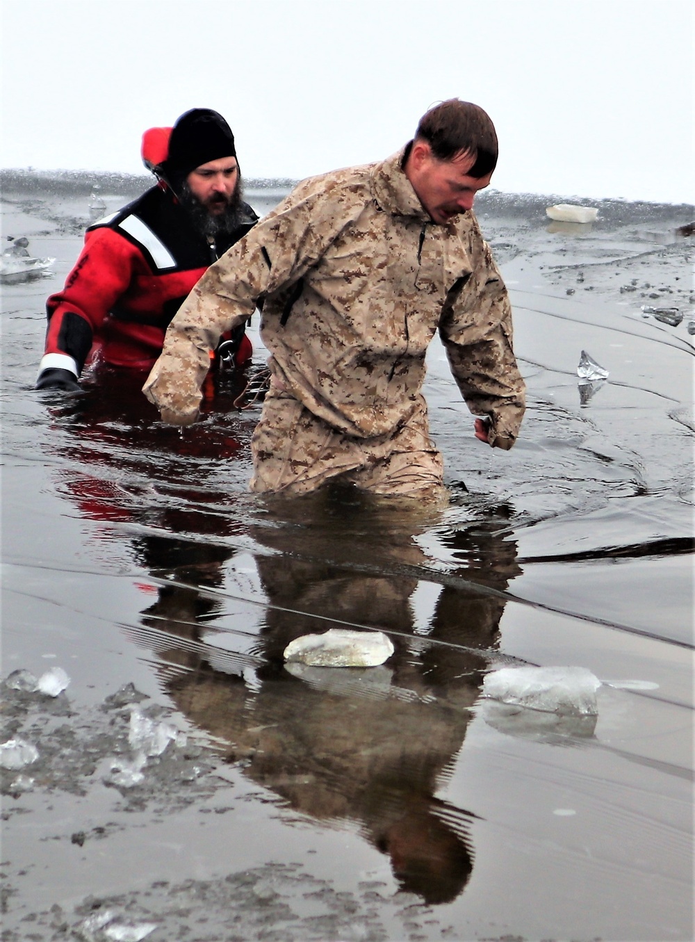 Marines jump in for cold-water immersion training during CWOC ops at Fort McCoy