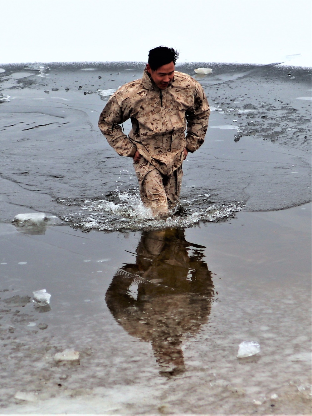 Marines jump in for cold-water immersion training during CWOC ops at Fort McCoy