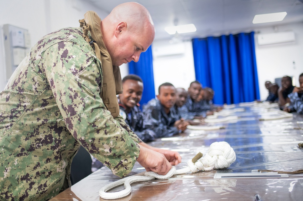 Djiboutian Navy recruits participate in a six-week professional maritime orientation course with Maritime Expeditionary Security Squadron 10