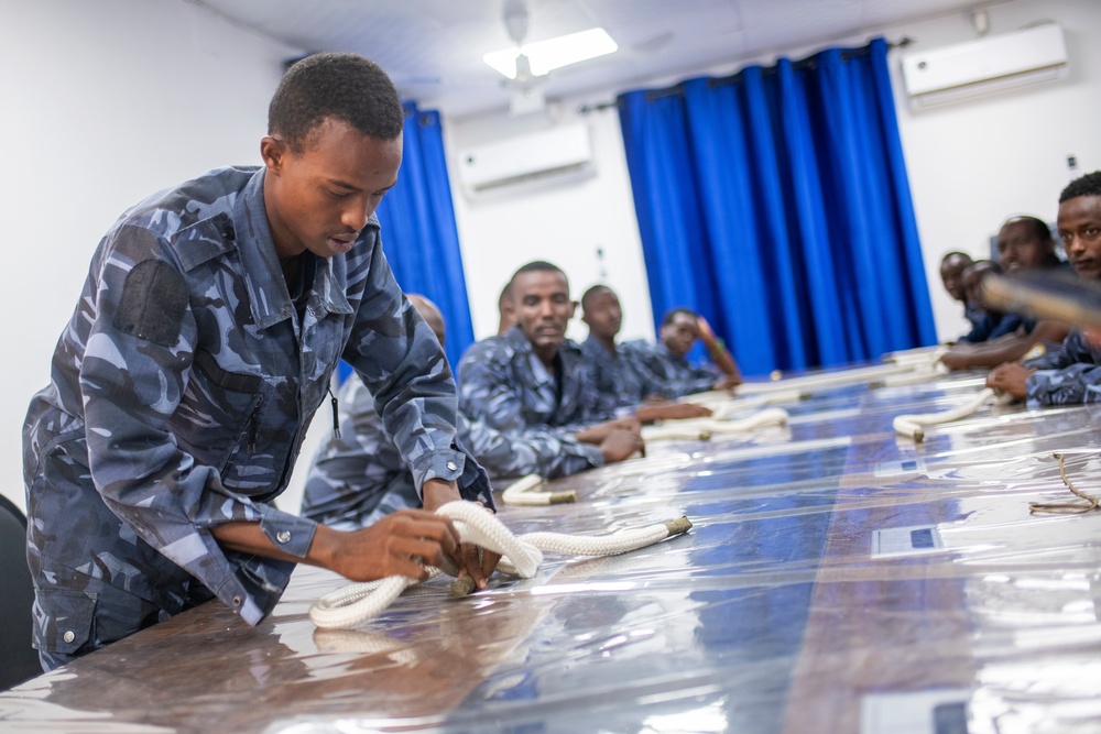 Djiboutian Navy recruits participate in a six-week professional maritime orientation course with Maritime Expeditionary Security Squadron 10